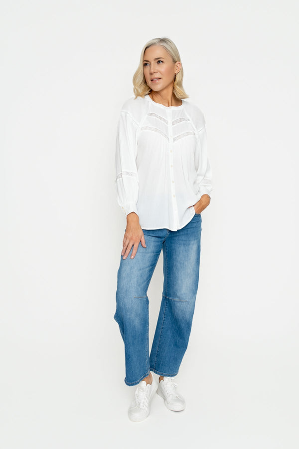 Carraig Donn White Blouse With Embroidered Inserts