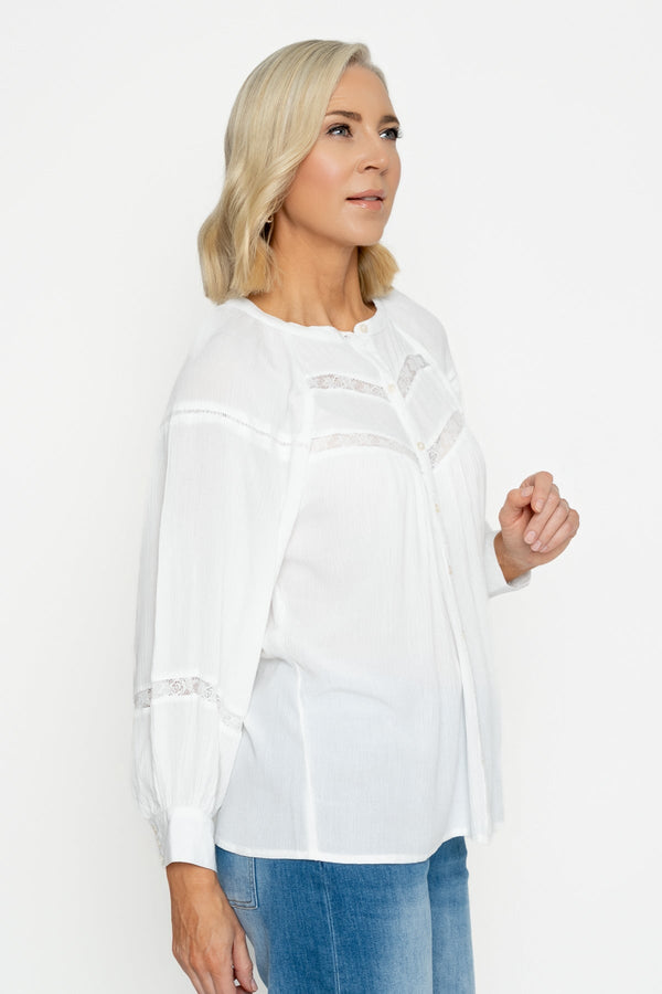 Carraig Donn White Blouse With Embroidered Inserts