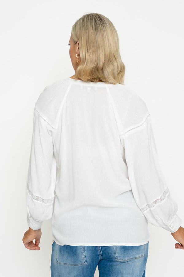 Carraig Donn White Blouse With Embroidered Inserts