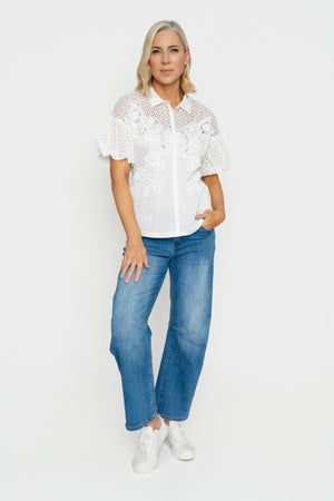 Carraig Donn White Burnout Balloon Sleeve Blouse