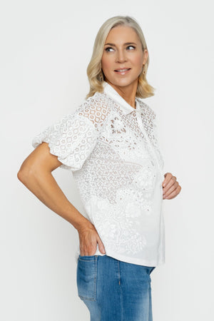 Carraig Donn White Burnout Balloon Sleeve Blouse