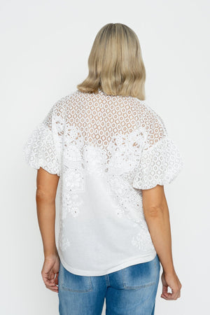 Carraig Donn White Burnout Balloon Sleeve Blouse