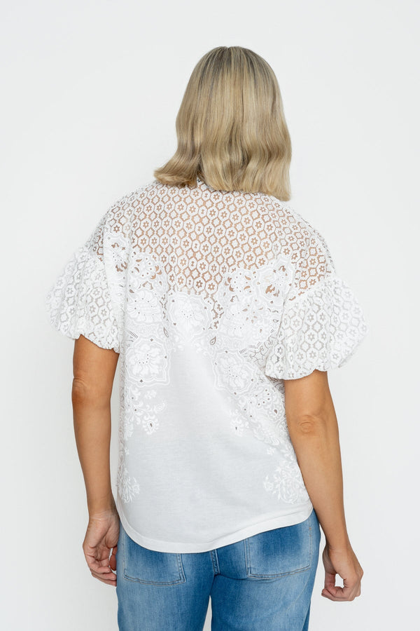 Carraig Donn White Burnout Balloon Sleeve Blouse
