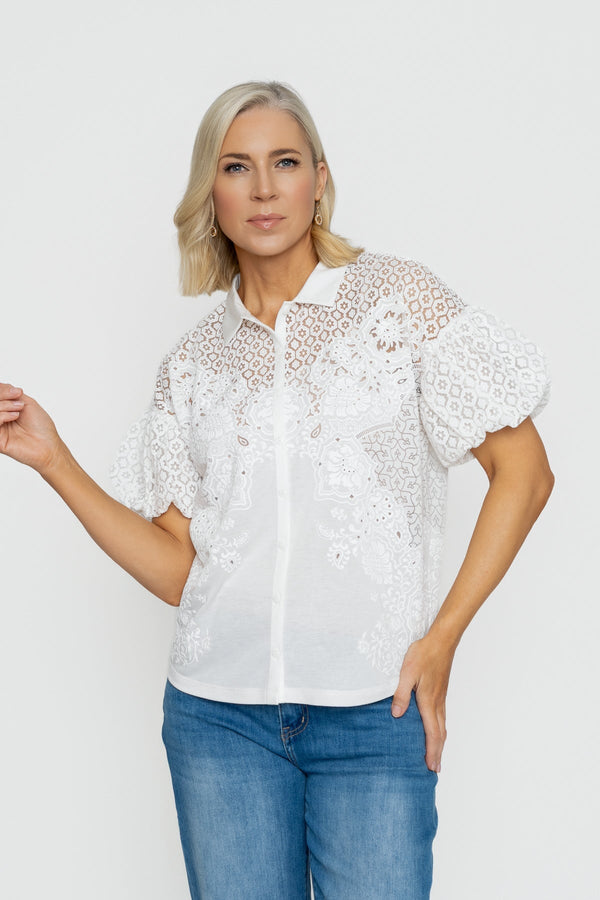 Carraig Donn White Burnout Balloon Sleeve Blouse