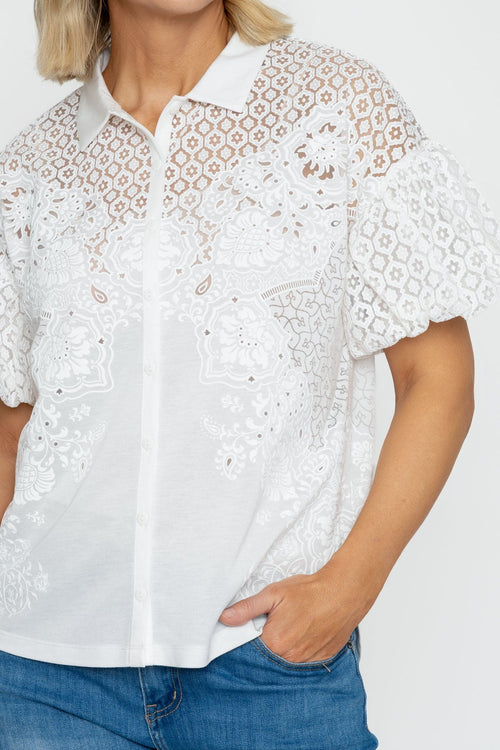 Carraig Donn White Burnout Balloon Sleeve Blouse