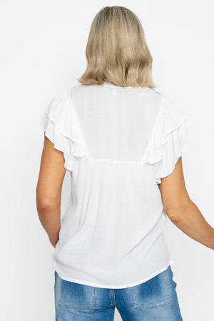 Carraig Donn White Cap Sleeve Top With Embroidery