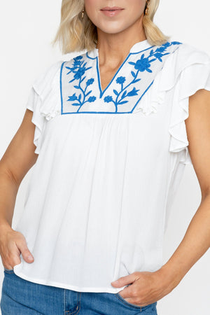 Carraig Donn White Cap Sleeve Top With Embroidery