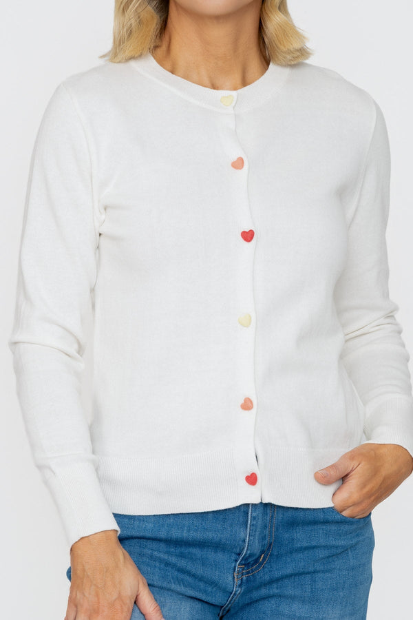 Carraig Donn White Cardigan With Contrast Buttons