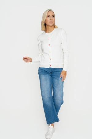 Carraig Donn White Cardigan With Contrast Buttons