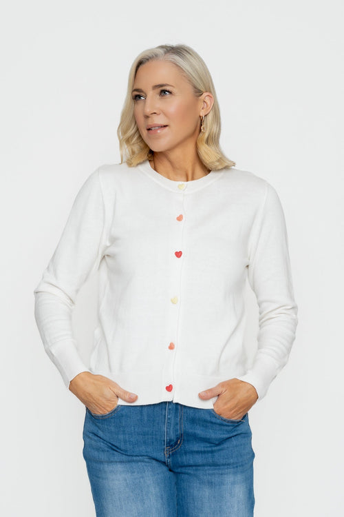 White Cardigan With Contrast Buttons