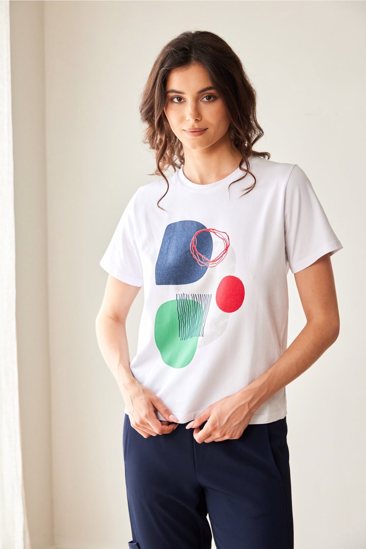 White Circle Print T Shirt