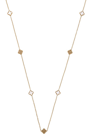 Carraig Donn White & Crystal Clover Long Necklace