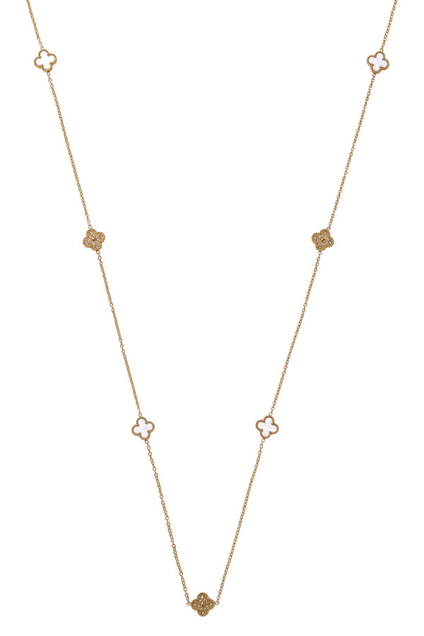 Carraig Donn White & Crystal Clover Long Necklace