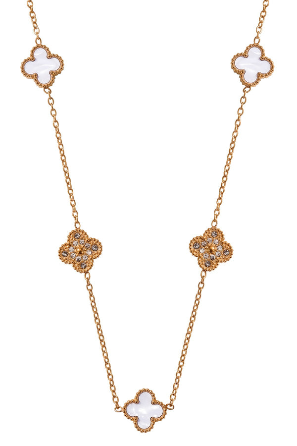 Carraig Donn White & Crystal Clover Short Necklace