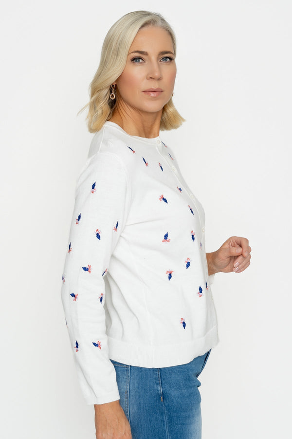 Carraig Donn White Embroidered Cardigan