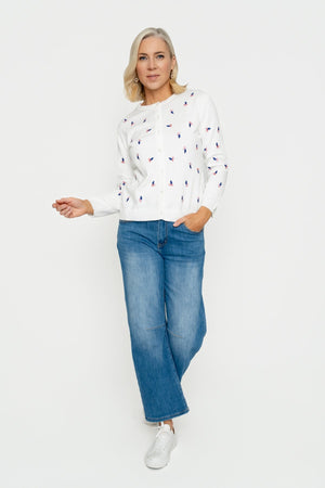 Carraig Donn White Embroidered Cardigan