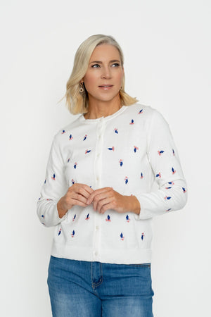 Carraig Donn White Embroidered Cardigan