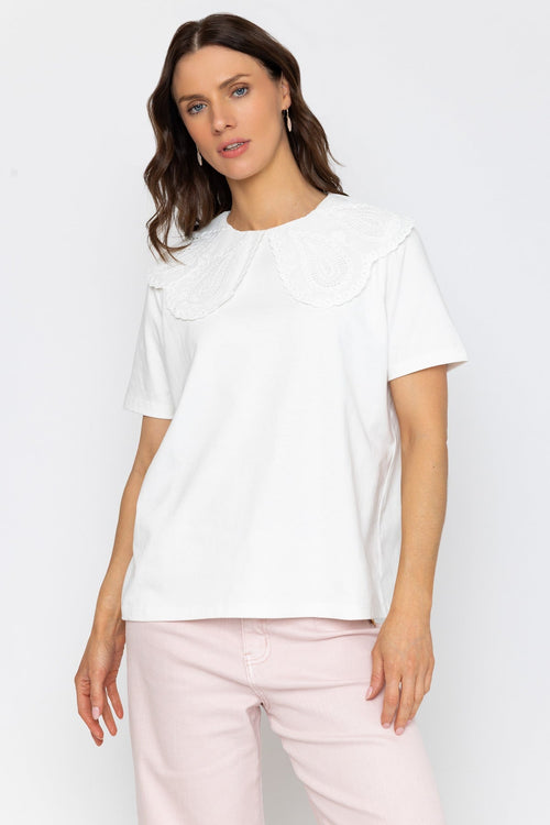 White Embroidered Collar T-Shirt
