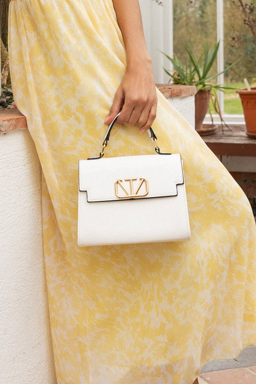 White Grab Handle Flap Bag