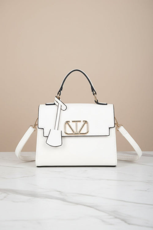 White Grab Handle Flap Bag