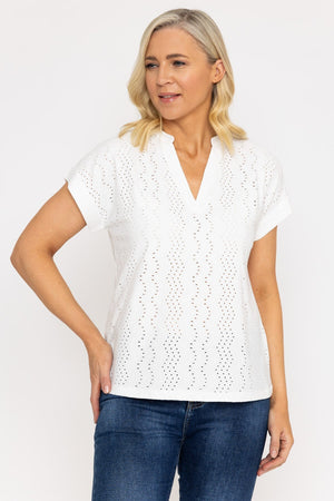 White Jersey Top With Contrast Fabric