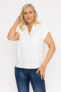 Carraig Donn White Jersey Top With Contrast Fabric