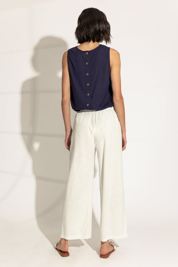 Carraig Donn White Linen Blend Wide Leg Trousers