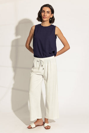 Carraig Donn White Linen Blend Wide Leg Trousers