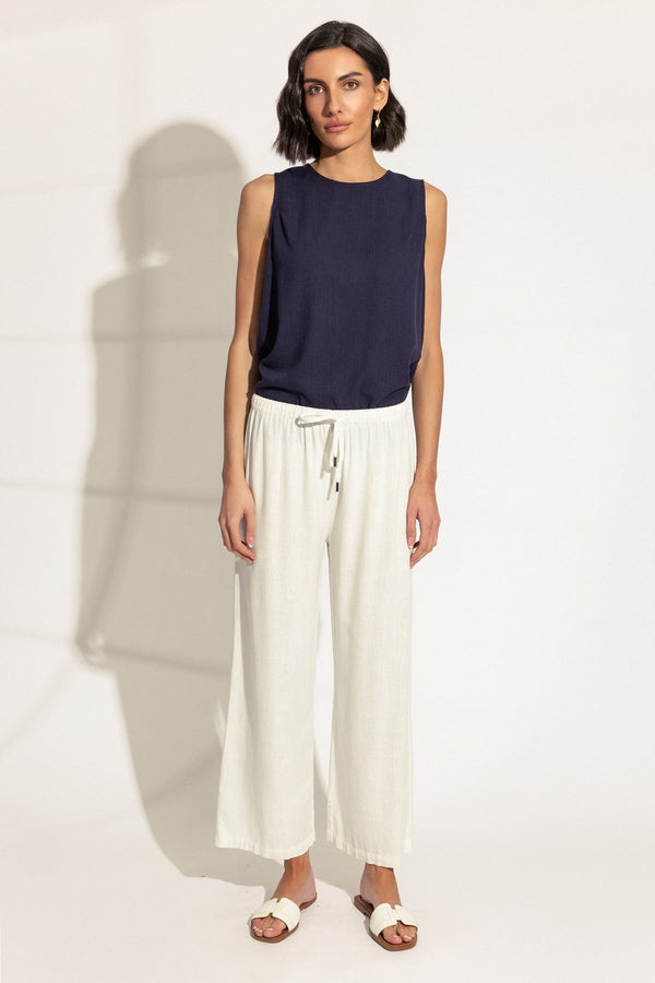 Carraig Donn White Linen Blend Wide Leg Trousers