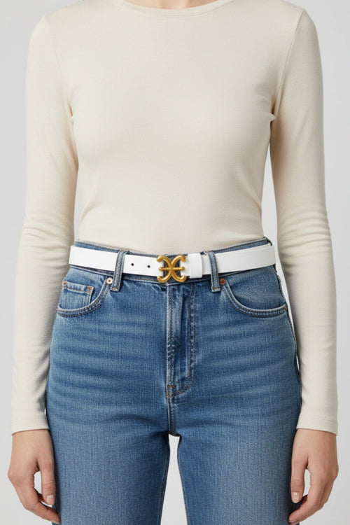 White Link Detail Skinny Belt - Size S/M
