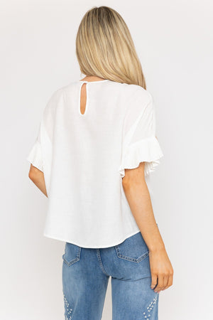 Carraig Donn White Loose Fit Top with Ruffle Sleeves