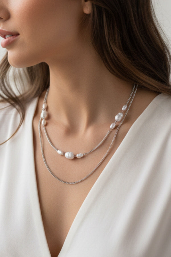 Carraig Donn White Pearl Silver Layered Necklace