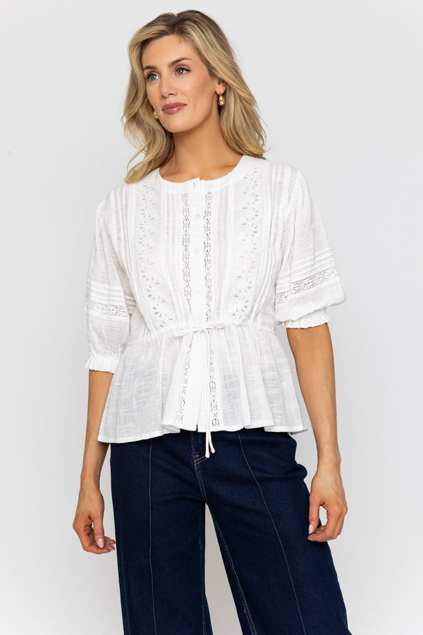 Carraig Donn White Peplum Top With Pintucks