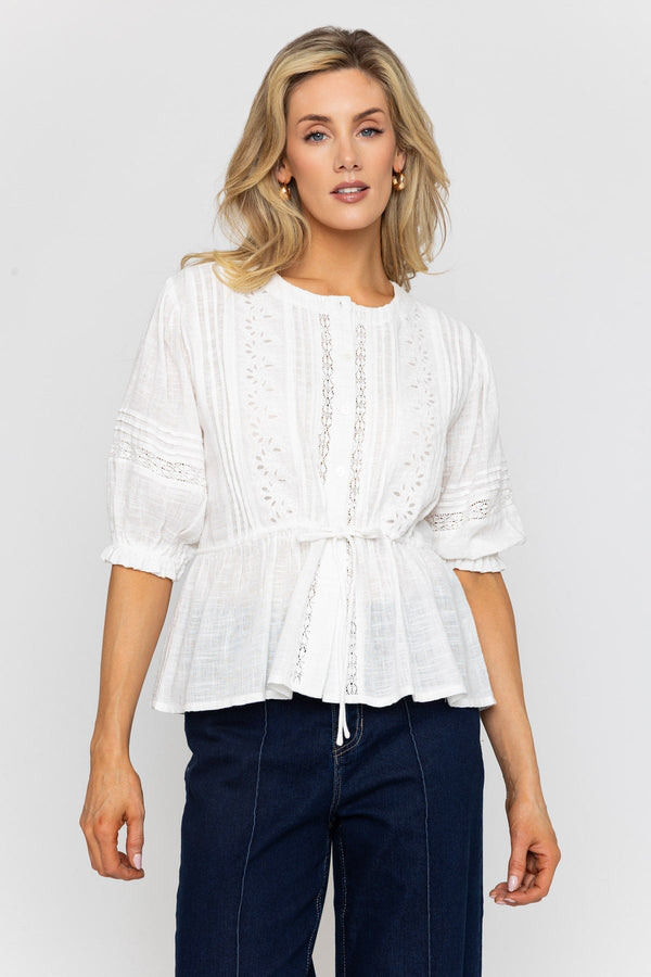 Carraig Donn White Peplum Top With Pintucks