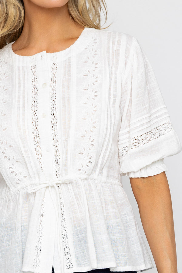 Carraig Donn White Peplum Top With Pintucks