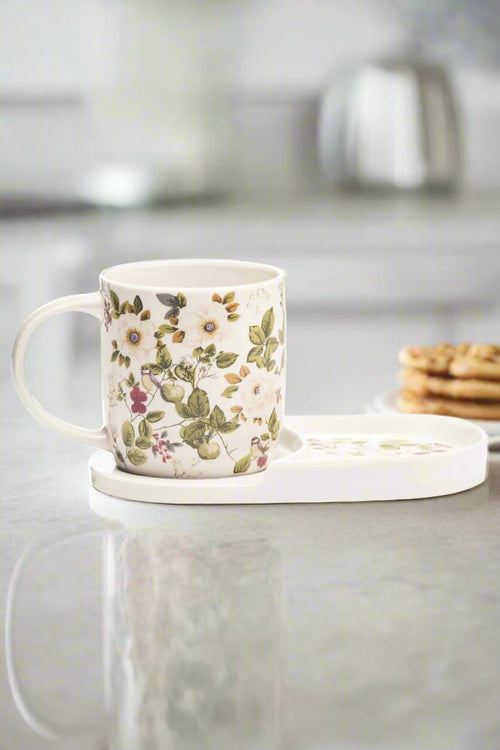 White Rose Bone China Mug And Snack Tray