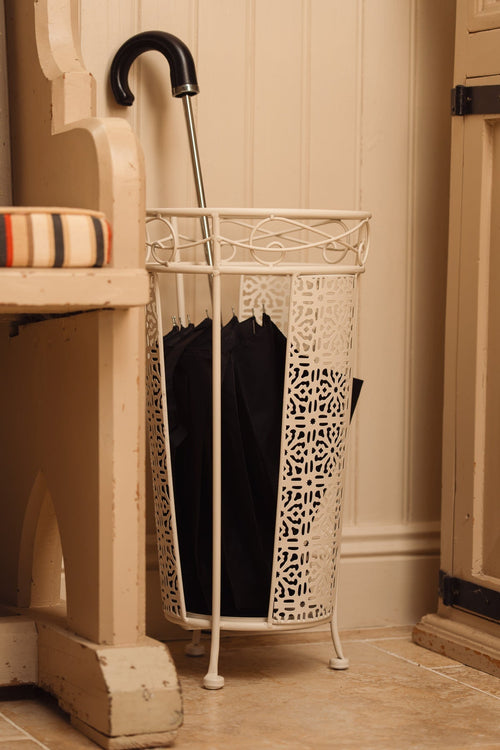 White Metal Round Umbrella Stand