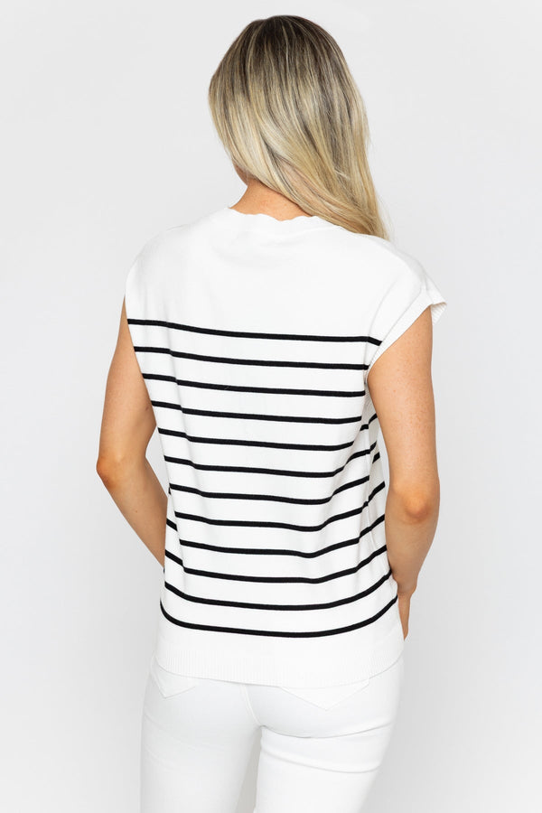 Carraig Donn White Stripe Short Sleeve Knit Top