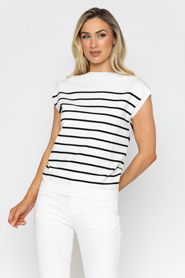 Carraig Donn White Stripe Short Sleeve Knit Top