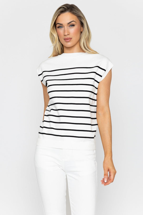 Carraig Donn White Stripe Short Sleeve Knit Top