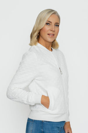 Carraig Donn White Textured Jersey Bomber Jacket