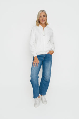 Carraig Donn White Textured Jersey Bomber Jacket