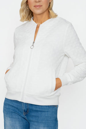 Carraig Donn White Textured Jersey Bomber Jacket