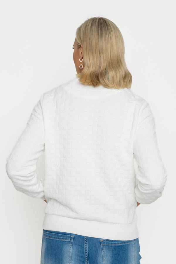 Carraig Donn White Textured Jersey Bomber Jacket
