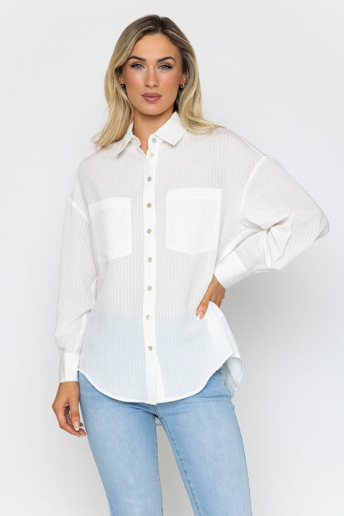White Textured Stripe Shirt
