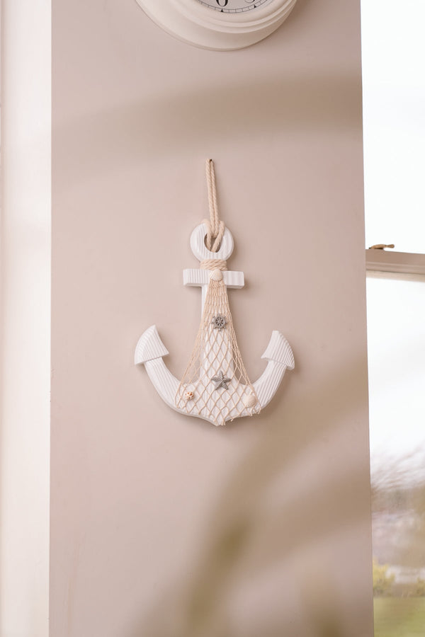 Carraig Donn White Wooden Anchor Wall Hanger Decoration