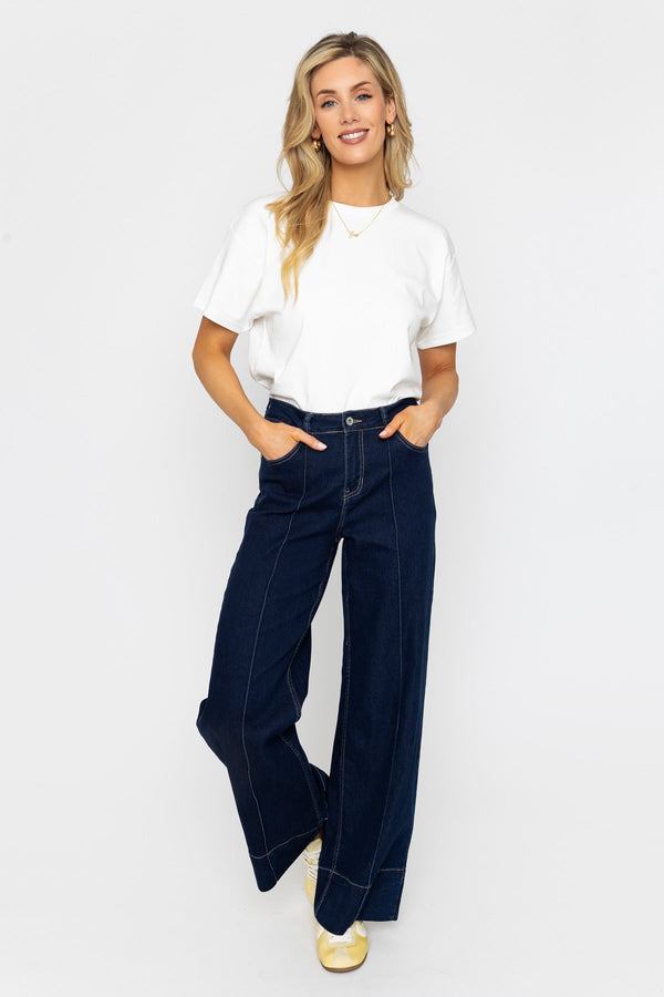 Carraig Donn Wide Leg Denim Seamed Jeans