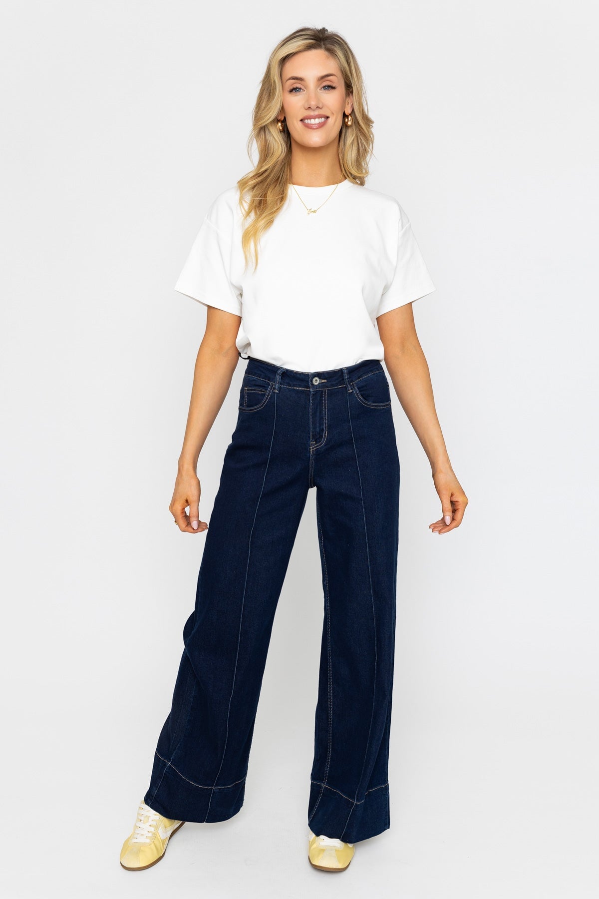 Wide Leg Denim Seamed Jeans