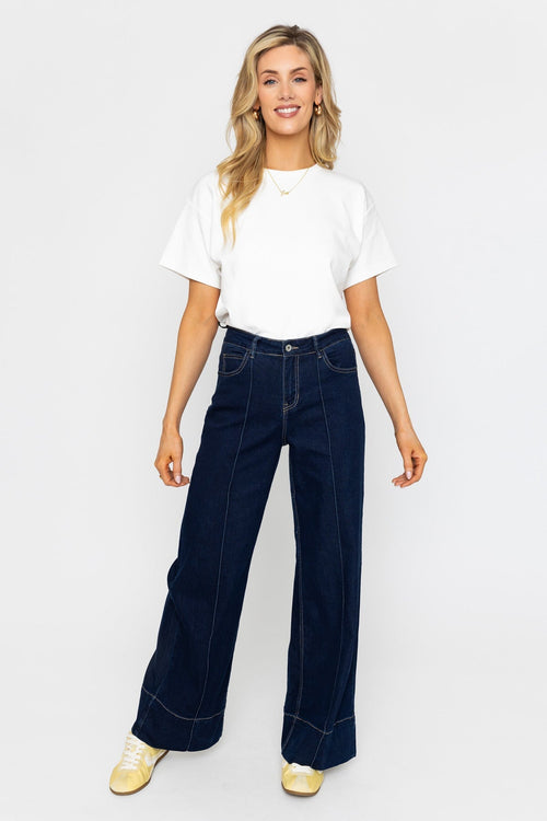 Wide Leg Denim Seamed Jeans