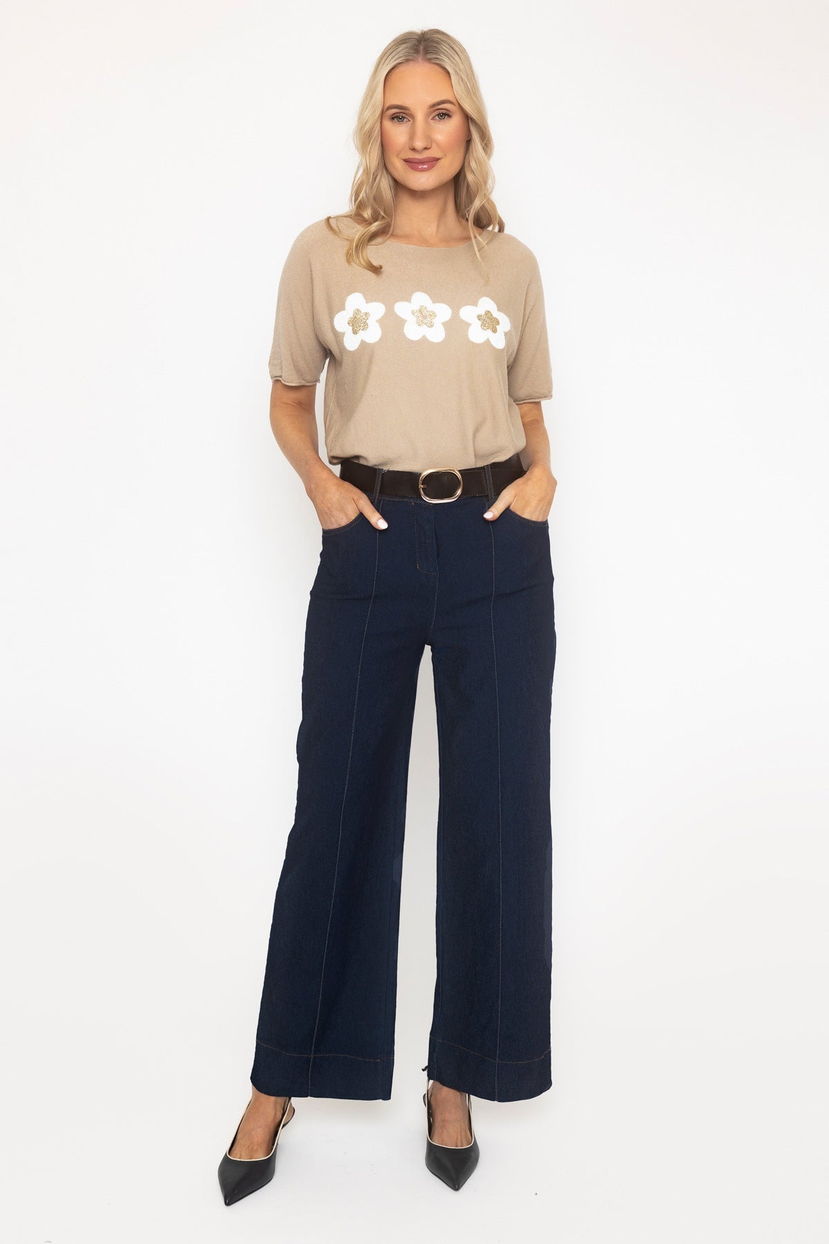 Wide Leg Seamed Denim Jeans